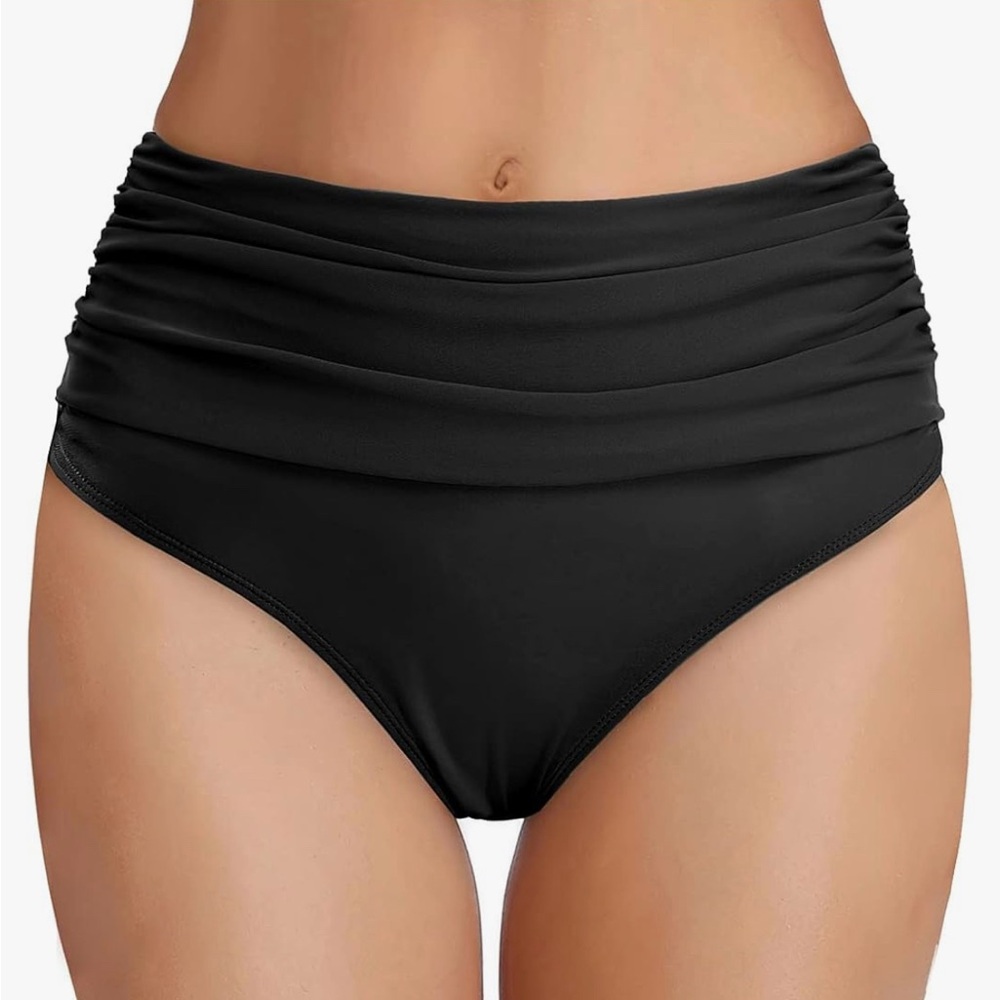 110 NWT Tempt Me Women's High Waisted Tummy Control Ruched Bikini Bottom - Small